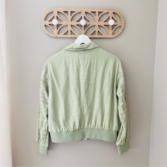 7 For All Mankind Eyelet Sleeve Bomber Jacket Green Sz Small - Picture 7 of 10